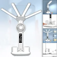 Настільна LED лампа з вентилятором, РК-дисплеєм та 4 світловими панелями KRX-1011