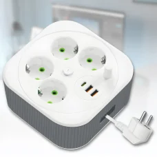 Мережевий подовжувач 4м з механічним намотуванням кабелю 4х220V | 2xUSB | 1xType-C A107/PNS-05