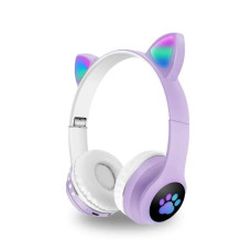 Навушники дитячі бездротові Bluetooth з карткою пам'яті Cat Ear B 39M LED Котячі вушка з підсвічуванням Фіолетовий