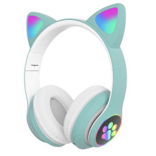 Навушники дитячі бездротові Bluetooth з FM-радіо Cat Ear AKS-28 LED Котячі вушка з підсвічуванням Бірюзовий