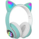 Навушники дитячі бездротові Bluetooth з FM-радіо Cat Ear AKS-28 LED Котячі вушка з підсвічуванням Бірюзовий