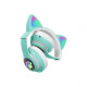 Навушники дитячі бездротові Bluetooth з FM-радіо Cat Ear AKS-28 LED Котячі вушка з підсвічуванням Бірюзовий