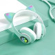 Навушники дитячі бездротові Bluetooth з FM-радіо Cat Ear AKS-28 LED Котячі вушка з підсвічуванням Бірюзовий