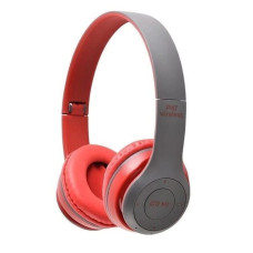 Бездротові навушники Bluetooth з мікрофоном microSD FM HEADSET P47 Акумуляторні навушники Сіро-червоні