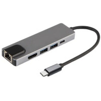 USB хаб 5в1 Type-C RJ45 HDMI та 2 USB 3.0 Концентратор на 5 входів для передачі даних