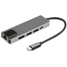 USB хаб 5в1 Type-C RJ45 HDMI та 2 USB 3.0 Концентратор на 5 входів для передачі даних
