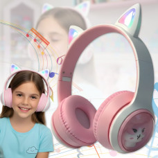 Накладні Bluetooth навушники з вушками, мікрофоном та рельєфними фігурками котиків AKZ-07