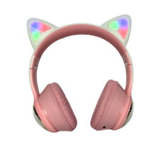 Акумуляторні бездротові Bluetooth навушники з мікрофоном AKZ-62 Навушники з вушками та підсвічуванням Рожеві