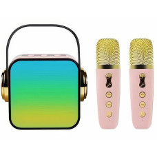Портативна Bluetooth колонка з 2 караоке мікрофонами Music With Karaoke Рожева Колонка RGB з підсвічуванням