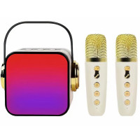 Портативна Bluetooth колонка з 2 караоке мікрофонами Music With Karaoke Біла Колонка RGB з підсвічуванням