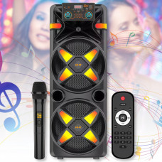Портативна Bluetooth колонка з мікрофоном, пультом ДУ, висувною ручкою та колесами ZQS-12203 80W