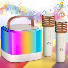 Караоке Bluetooth колонка з 2 мікрофонами, зміною голова та RGB-підсвіткою T7 Біла
