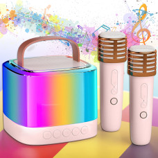 Караоке Bluetooth колонка з 2 мікрофонами, зміною голова та RGB-підсвіткою T7 Рожева