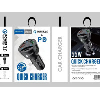 Зарядний пристрій 12В 3,1А 55Вт QC3.0 USBx2 Type-Cx1 WGS-G35Y-PD