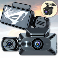 Відеореєстратор 3в1 з камерою салону, заднього виду та G-сенсором Full HD Dash Cam