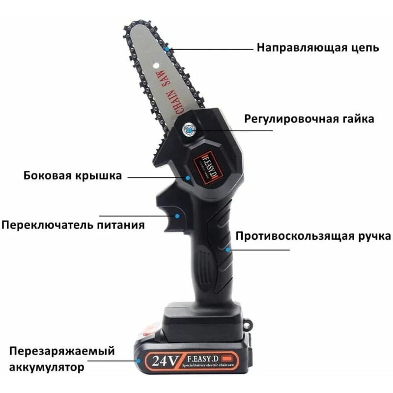 Акумуляторна ланцюгова пилка на 24V сучкоріз для обрізки дерев Electric Chainsaw в коробці