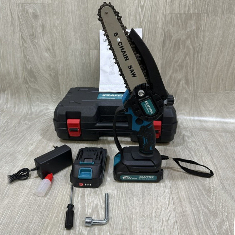 Акумуляторна міні-пила Krafftec з 2 акумуляторами 36V 4Ah з автоматичним мастилом на 6 дюймів