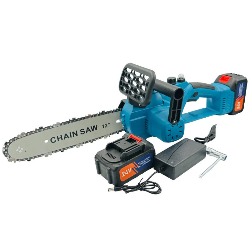 Акумуляторна ланцюгова міні електро-пила 12'' Domotec Chain Saw Потужний веткоріз з 2 акумуляторами 24Вт