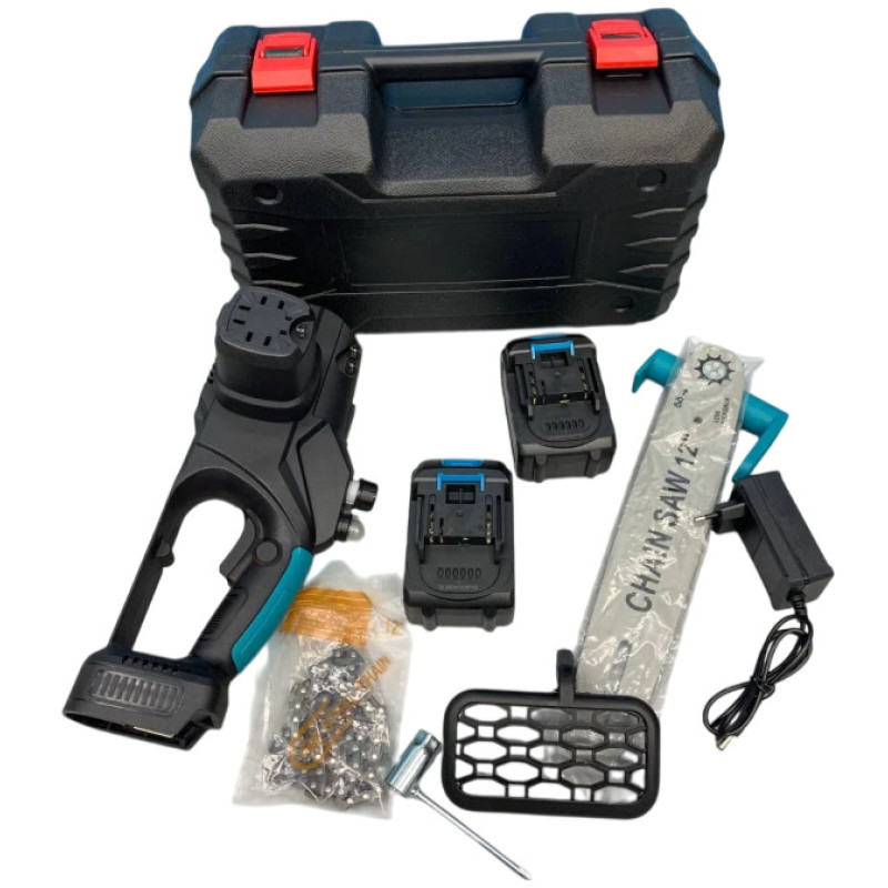 Ланцюгова пила з шиною 12 дюймів і 2 акумуляторами 48В в кейсі Electric Saw Blue
