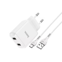Зарядний пристрій 220В USBx2 з кабелем USB - Type-C Hoco N7 Speedy