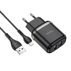 Зарядний пристрій 220В USBx2 з кабелем USB - Lightning Hoco N4 Aspiring