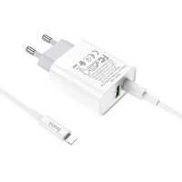 Зарядний пристрій USBx1 220В з кабелем Type C - Lightning Hoco C80A Rapido