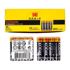 Пальчикова батарейка на 1,5V у спайці по 4 шт. KODAK Alkaline LR-03 AAА в упаковці 60 штук