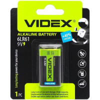 Сольова батарейка крона на 9V 6LR61 у блістері Videx Alkaline в упаковці 2 шт