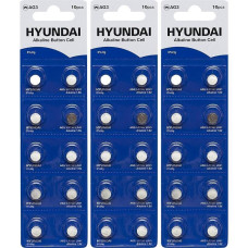 Плоскі батарейки 1,5V для годинника у вигляді таблетки HYUNDAI AG3 Blister 10 шт 7008003 в упаковці 40 шт