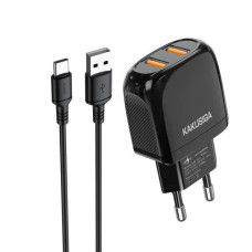 Зарядний пристрій для гаджетів з 2 USB та кабелями USB та MicroUSB KAKUSIGA KSC-694 Xuan Speed Series Type-C