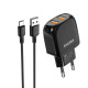 Зарядний пристрій для гаджетів з 2 USB та кабелями USB та MicroUSB KAKUSIGA KSC-694 Xuan Speed Series Type-C