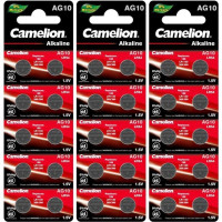 Плоскі алкалінові батареї 1.5V у вигляді таблетки Camelion на блістері 10 шт. AG10 в упаковці 10 шт.