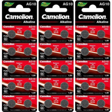 Плоскі алкалінові батареї 1.5V у вигляді таблетки Camelion на блістері 10 шт. AG10 в упаковці 10 шт.