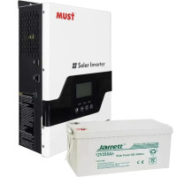 Набір Акумулятор Jarrett 12V 250Ah+Гібридний інвертор MUST PV18-1512VPM 1500W зі струмом 10/20A 160-275V, MPPT