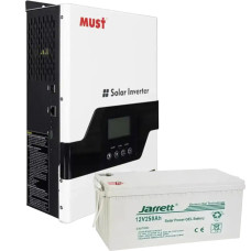 Набір Акумулятор Jarrett 12V 250Ah+Гібридний інвертор MUST PV18-1512VPM 1500W зі струмом 10/20A 160-275V, MPPT