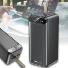 Зовнішній акумулятор Power Bank на 100 000 мАч з дисплеєм та ліхтариком AWEI P101K 22.5W Чорний