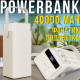 Повербанк на 40000 мАч з дисплеєм, вбудованими кабелями, ліхтариком та RGB-підсвічуванням Type-C | USBх2 Білий