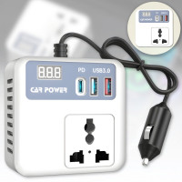 Автомобільний інвертор напруги з дисплеєм та швидкою зарядкою Car Power 150W
