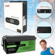 Комплект Гібридний інвертор PV1800-2012 ECO 2000W/12V |Акумулятор Datou Boss 12.8V/200Ah