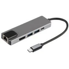 USB хаб 5в1 Type-C RJ45 HDMI та 2 USB 3.0 Концентратор на 5 входів для передачі даних