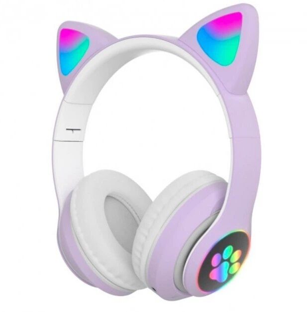 Бездротові Bluetooth навушники Cat Ear VZV-23M з вушками та LED підсвічуванням Фіолетовий - зображення 1
